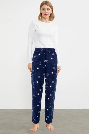 PİJAMONİ - Pijamoni Kadın Tek Alt Pijama Cepli İnci Polar - Lacivert