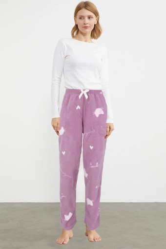 PİJAMONİ - Pijamoni Kadın Tek Alt Pijama Cepli İnci Polar - Lila