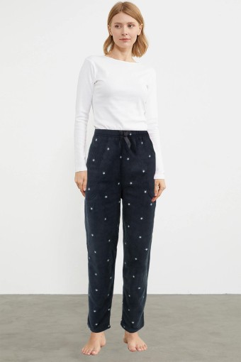 PİJAMONİ - Pijamoni Kadın Tek Alt Pijama Cepli İnci Polar - Siyah