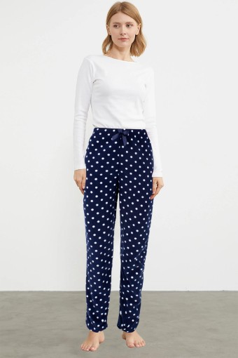 PİJAMONİ - Pijamoni Kadın Tek Alt Pijama Cepli Polar - Lacivert/3