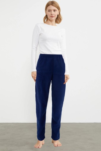 PİJAMONİ - Pijamoni Kadın Tek Alt Pijama Cepli Polar - Lacivert/5