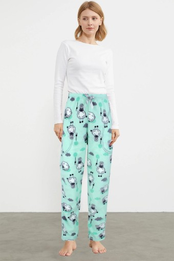 PİJAMONİ - Pijamoni Kadın Tek Alt Pijama Cepli Polar - Mint Yeşili/1