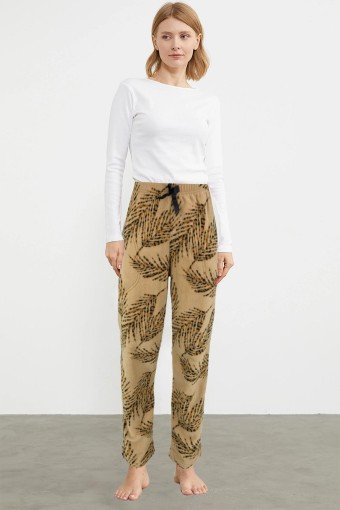 PİJAMONİ - Pijamoni Kadın Tek Alt Pijama Cepli Polar - Sütlü Kahve