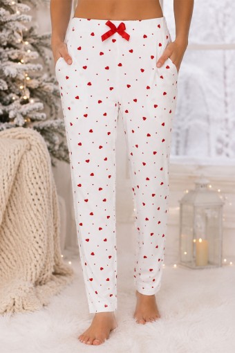 PİJAMONİ - Pijamoni Kadın Tek Alt Pijama Desenli Süet - Beyaz