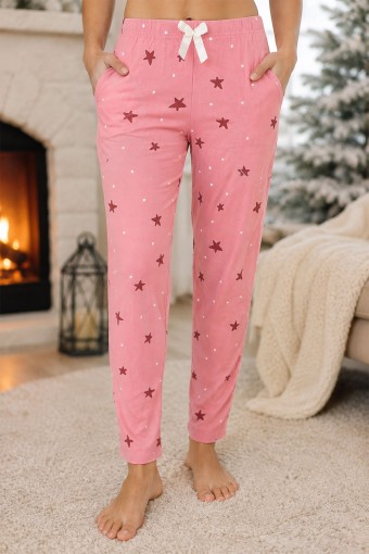 PİJAMONİ - Pijamoni Kadın Tek Alt Pijama Desenli Süet - Gülkurusu