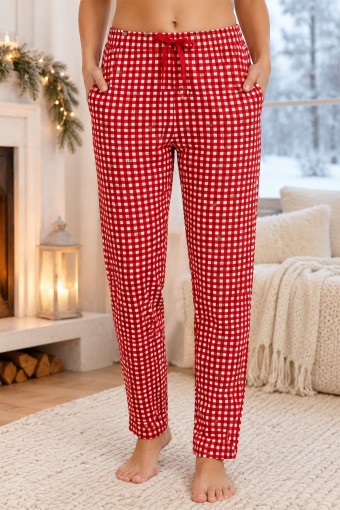 PİJAMONİ - Pijamoni Kadın Tek Alt Pijama Desenli Süet - Kırmızı
