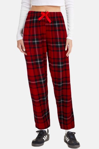 PİJAMONİ - Pijamoni Kadın Tek Alt Pijama Desenli Süet - KIRMIZI/2