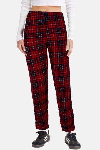 PİJAMONİ - Pijamoni Kadın Tek Alt Pijama Desenli Süet - Kırmızı/4