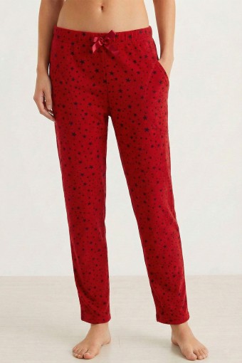 PİJAMONİ - Pijamoni Kadın Tek Alt Pijama Desenli Süet - KIRMIZI/5 (1)