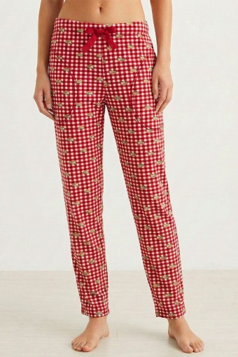 PİJAMONİ - Pijamoni Kadın Tek Alt Pijama Desenli Süet - KIRMIZI/6