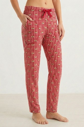 PİJAMONİ - Pijamoni Kadın Tek Alt Pijama Desenli Süet - KIRMIZI/6 (1)