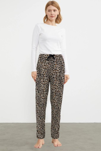 PİJAMONİ - Pijamoni Kadın Tek Alt Pijama Desenli Süet - Leopar