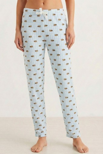 PİJAMONİ - Pijamoni Kadın Tek Alt Pijama Desenli Süet - Mavi