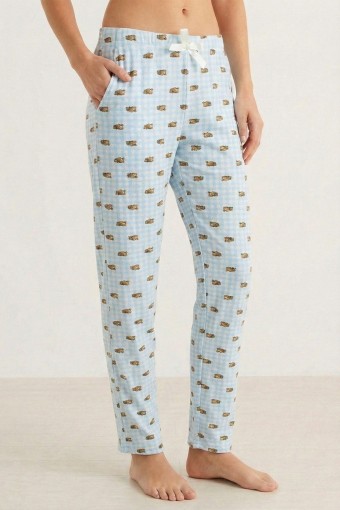 PİJAMONİ - Pijamoni Kadın Tek Alt Pijama Desenli Süet - Mavi (1)