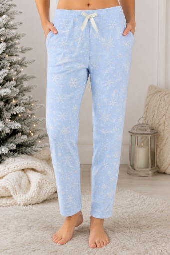 PİJAMONİ - Pijamoni Kadın Tek Alt Pijama Desenli Süet - Mavi