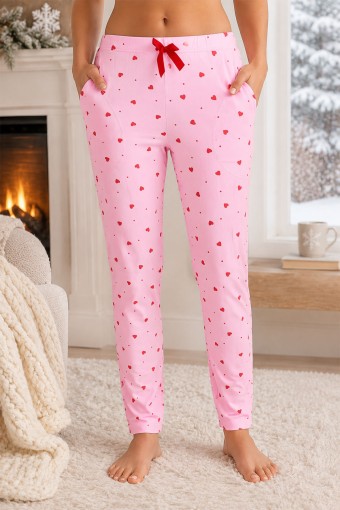 PİJAMONİ - Pijamoni Kadın Tek Alt Pijama Desenli Süet - Pembe