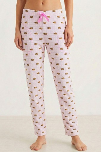 PİJAMONİ - Pijamoni Kadın Tek Alt Pijama Desenli Süet - Pembe/1
