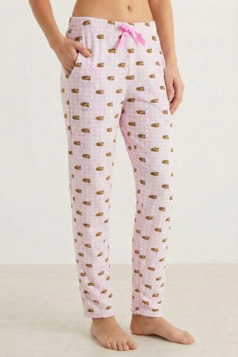 PİJAMONİ - Pijamoni Kadın Tek Alt Pijama Desenli Süet - Pembe/1 (1)