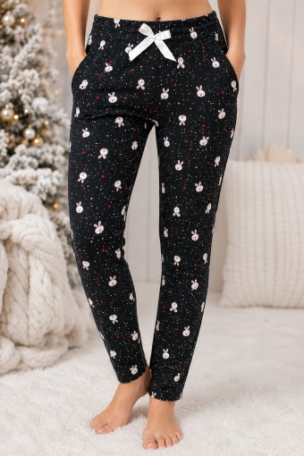 PİJAMONİ - Pijamoni Kadın Tek Alt Pijama Desenli Süet - Siyah