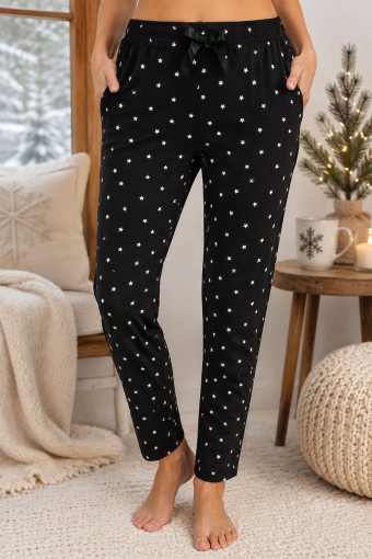 PİJAMONİ - Pijamoni Kadın Tek Alt Pijama Desenli Süet - Siyah/1