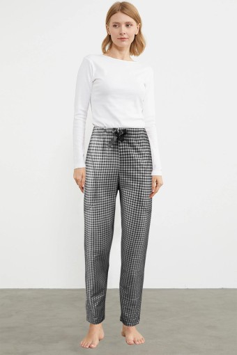 PİJAMONİ - Pijamoni Kadın Tek Alt Pijama Desenli Süet - Siyah/5