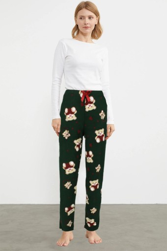 PİJAMONİ - Pijamoni Kadın Tek Alt Pijama Desenli Süet - Yeşil