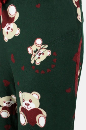 PİJAMONİ - Pijamoni Kadın Tek Alt Pijama Desenli Süet - Yeşil (1)