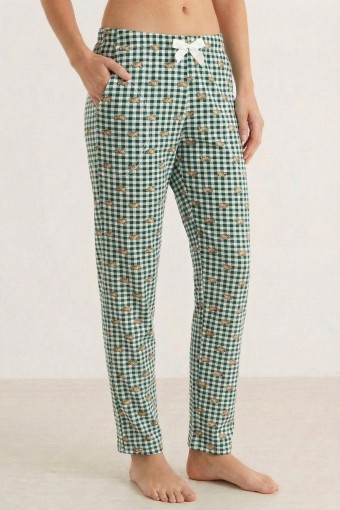 PİJAMONİ - Pijamoni Kadın Tek Alt Pijama Desenli Süet - Yeşil/2 (1)