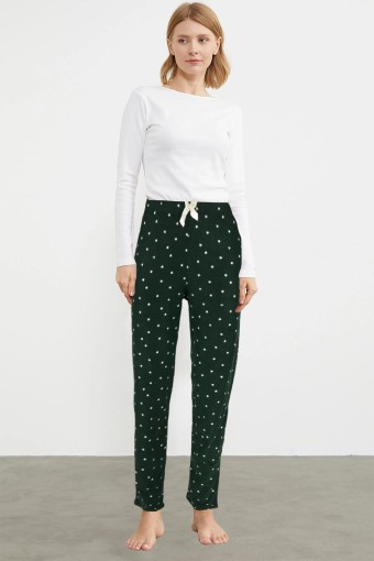 PİJAMONİ - Pijamoni Kadın Tek Alt Pijama Desenli Süet - Zümrüt Yeşili