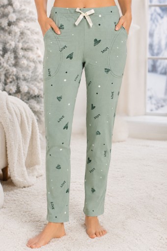 PİJAMONİ - Pijamoni Kadın Tek Alt Pijama Desenli Süet - Zümrüt Yeşili