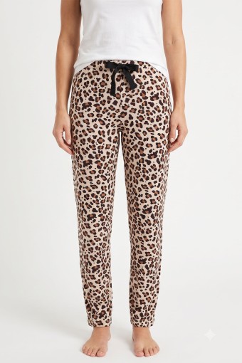 PİJAMONİ - Pijamoni Kadın Tek Alt Pijama Likralı Süprem - Leopar
