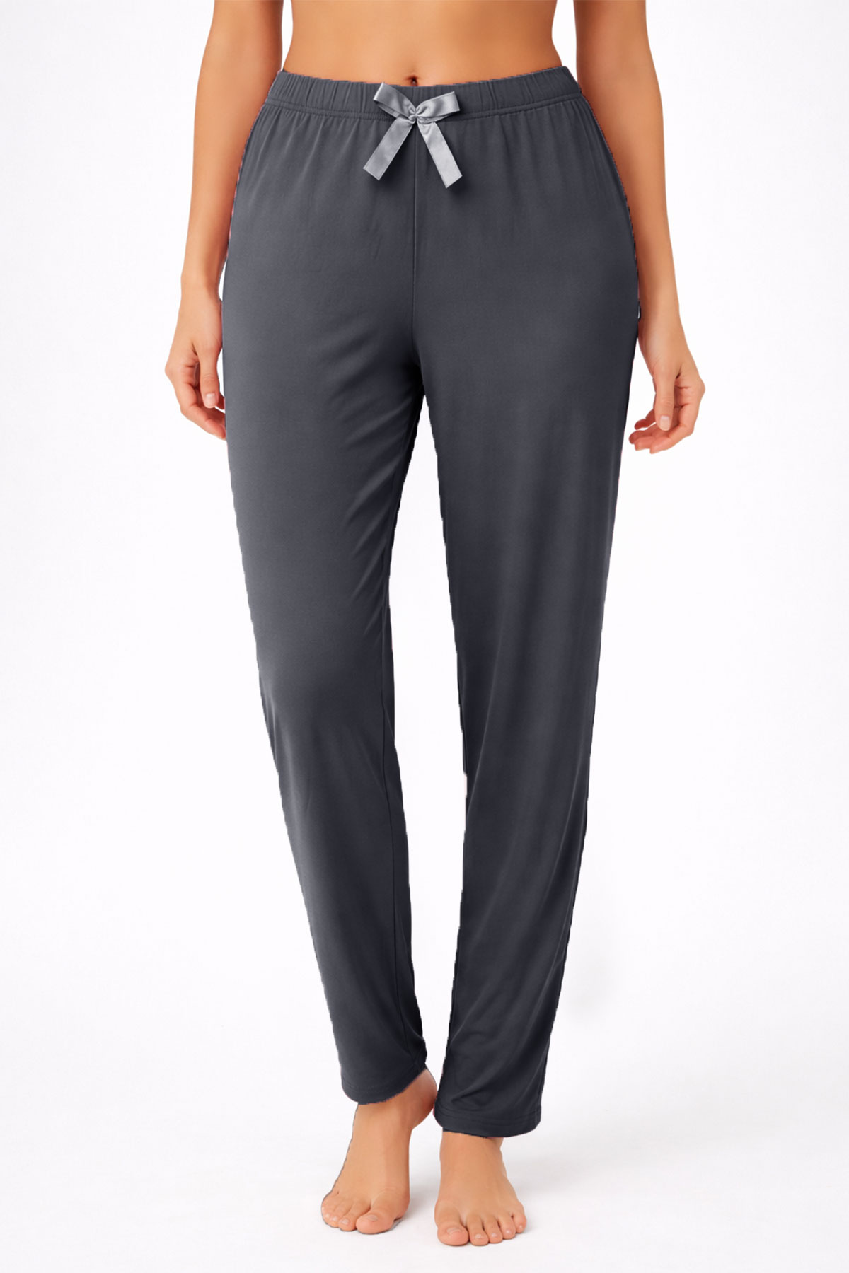 Pijamoni Kadın Tek Alt Pijama Milan Viskon Kumaş - Antrasit - Thumbnail