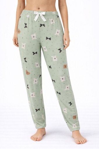 PİJAMONİ - Pijamoni Kadın Tek Alt Pijama Milan Viskon Kumaş - Çağla Yeşili/1