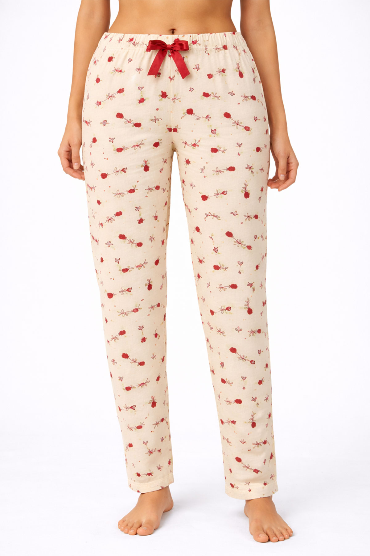 Pijamoni Kadın Tek Alt Pijama Milan Viskon Kumaş - Ekru/2 - Thumbnail