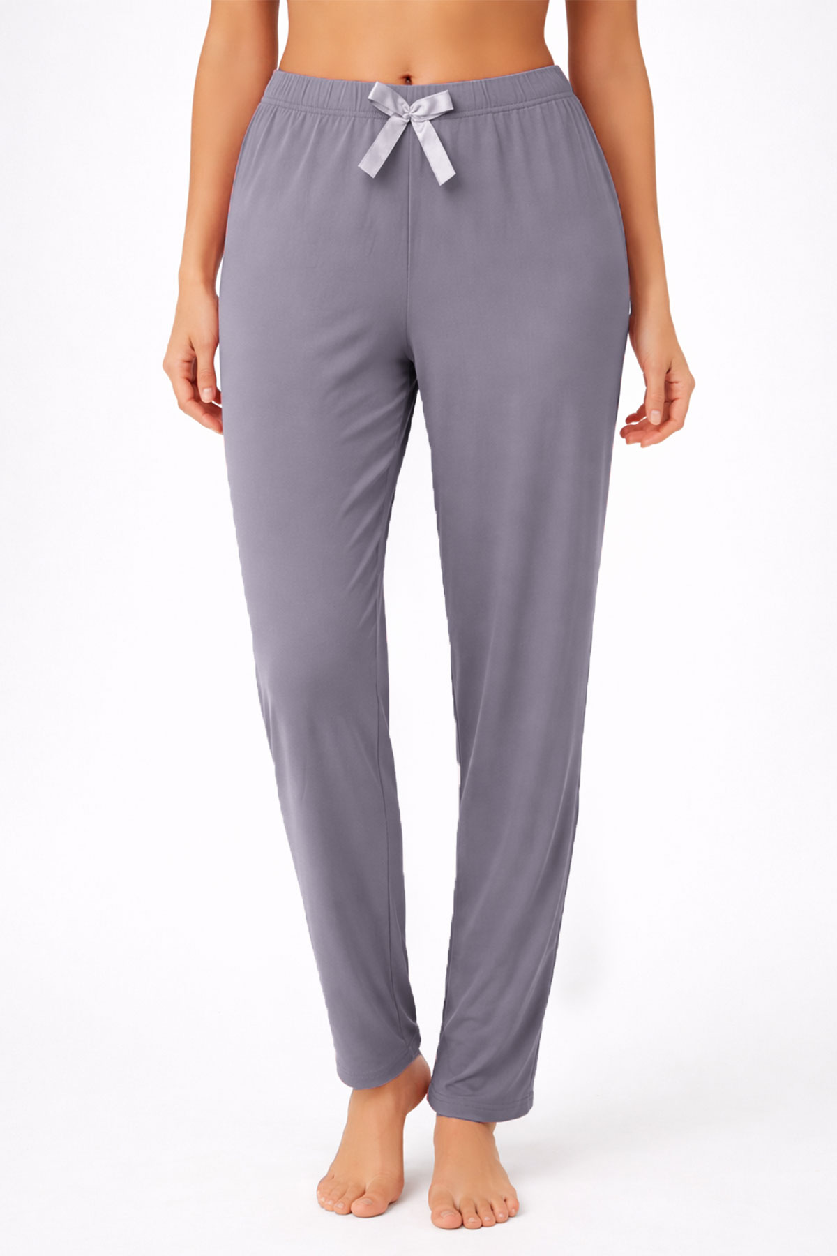 Pijamoni Kadın Tek Alt Pijama Milan Viskon Kumaş - Füme/4 - Thumbnail