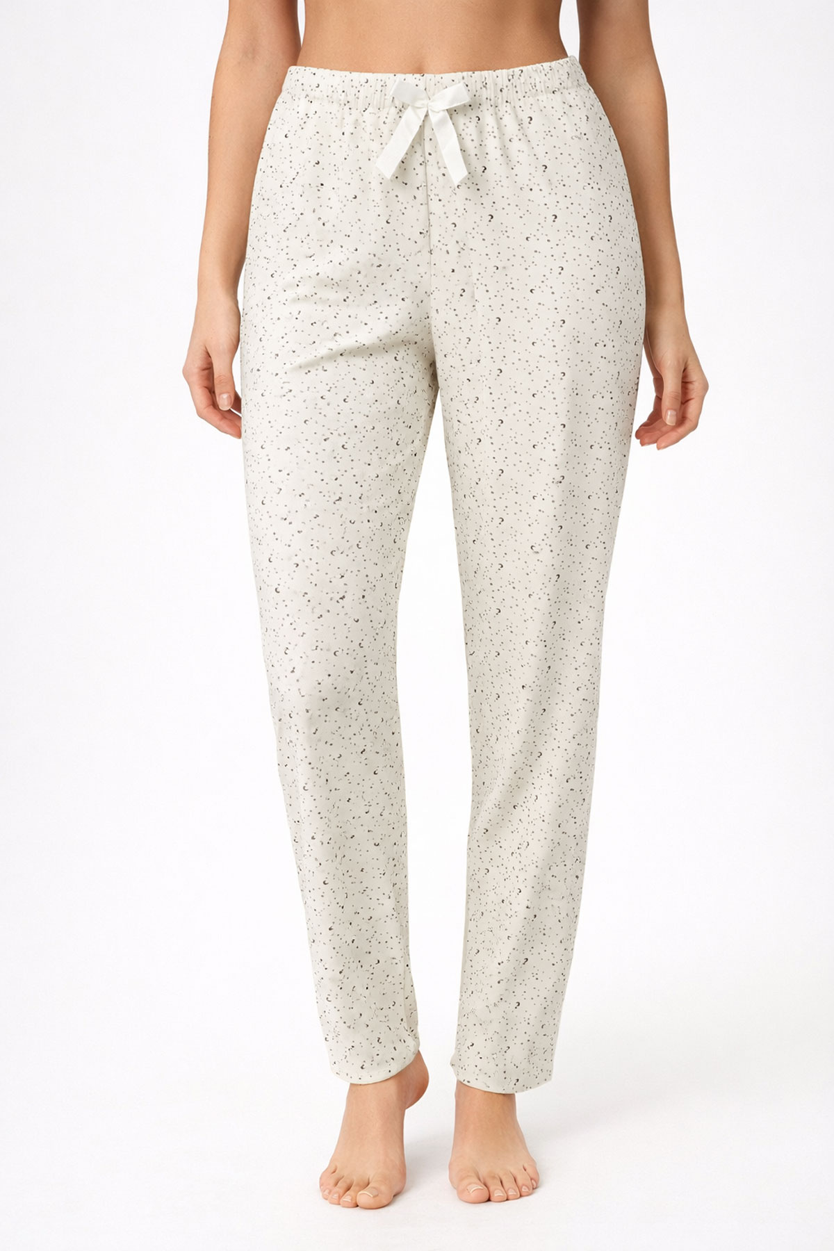 Pijamoni Kadın Tek Alt Pijama Milan Viskon Kumaş - Krem/1 - Thumbnail