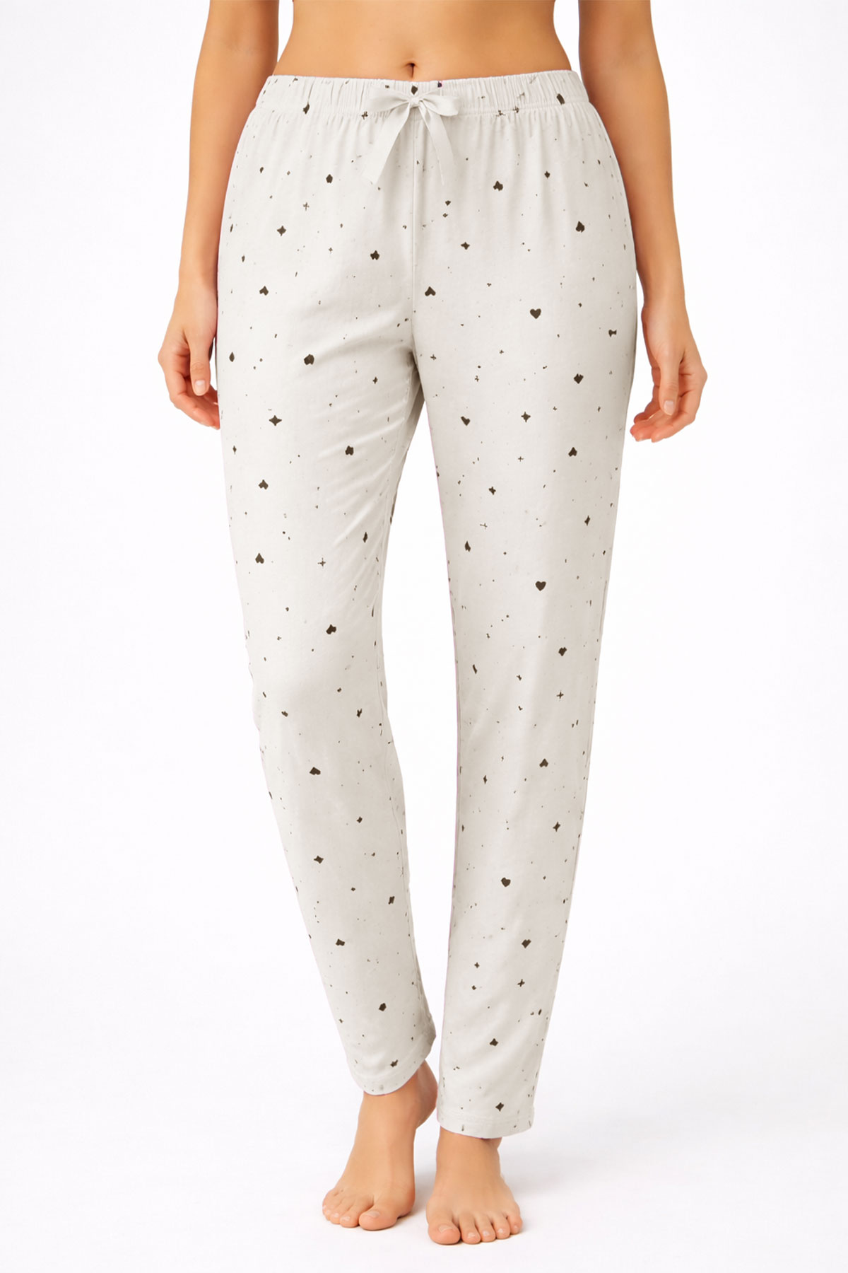 Pijamoni Kadın Tek Alt Pijama Milan Viskon Kumaş - Krem/2 - Thumbnail