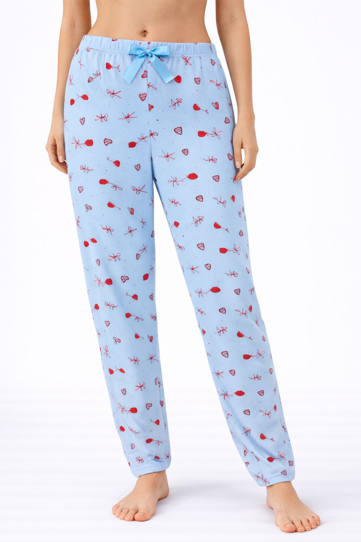 Pijamoni Kadın Tek Alt Pijama Milan Viskon Kumaş - Mavi/2 - Thumbnail