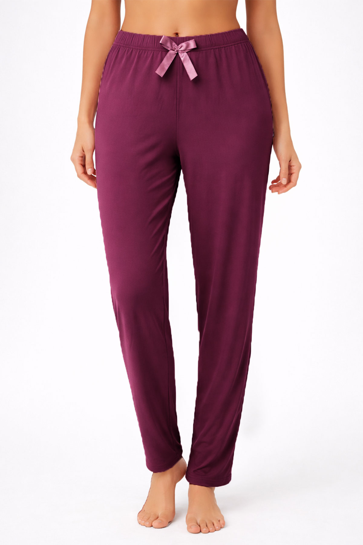 Pijamoni Kadın Tek Alt Pijama Milan Viskon Kumaş - Mürdüm/6 - Thumbnail