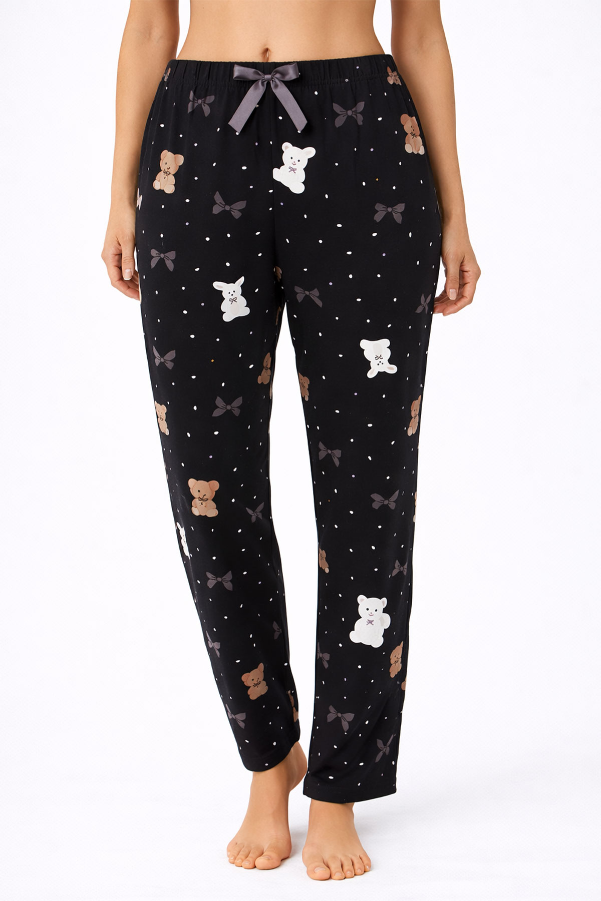 Pijamoni Kadın Tek Alt Pijama Milan Viskon Kumaş - Siyah/7 - Thumbnail