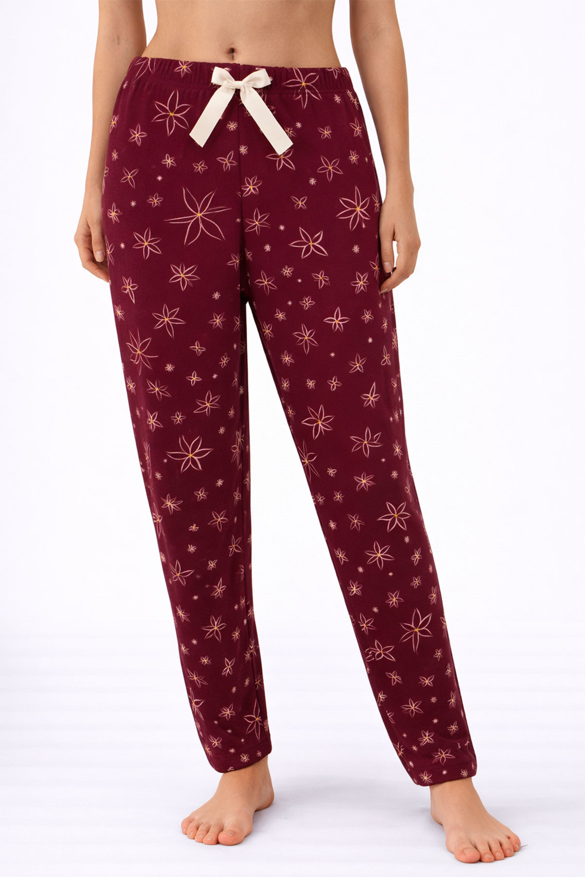 Pijamoni Kadın Tek Alt Pijama Milan Viskon Kumaş - Vişne - Thumbnail