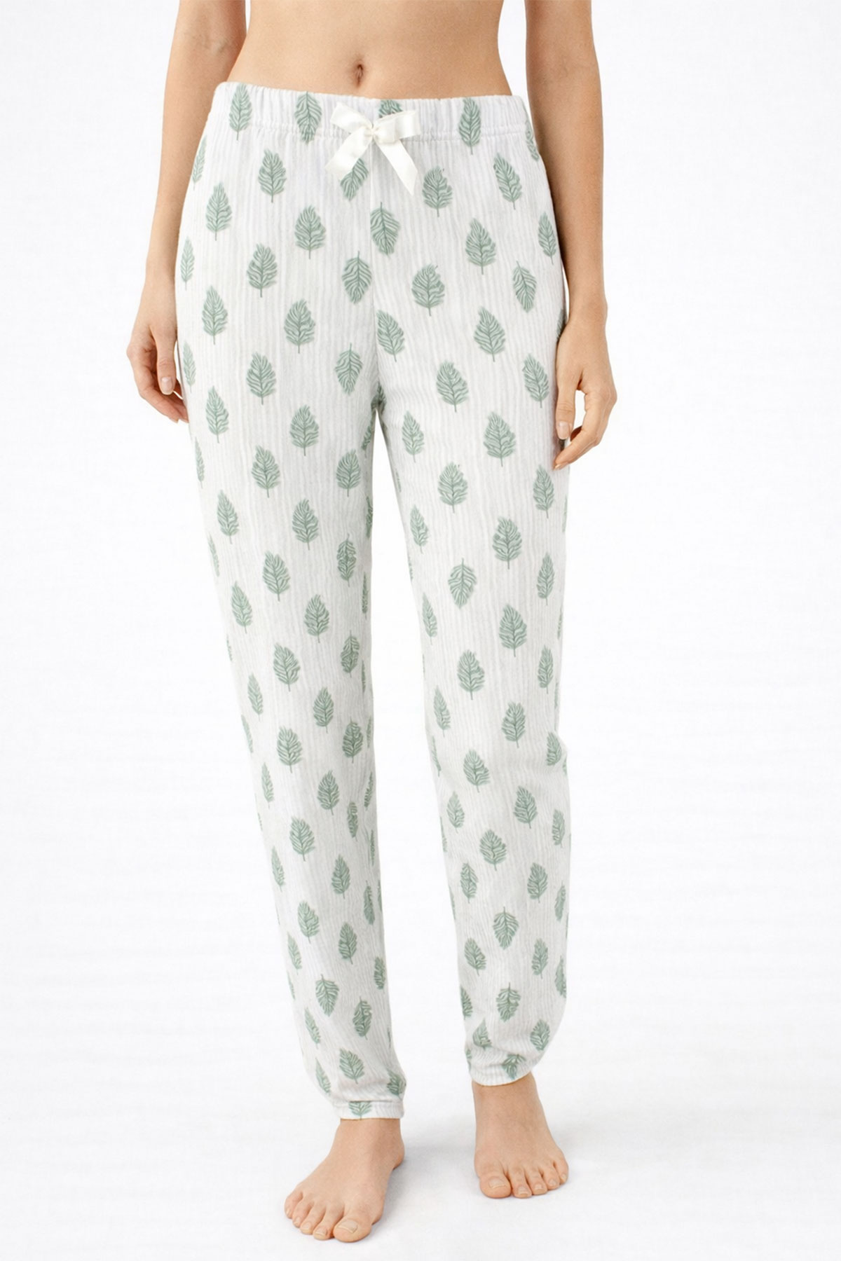 Pijamoni Kadın Tek Alt Pijama Milan Viskon Kumaş - Yeşil/1 - Thumbnail