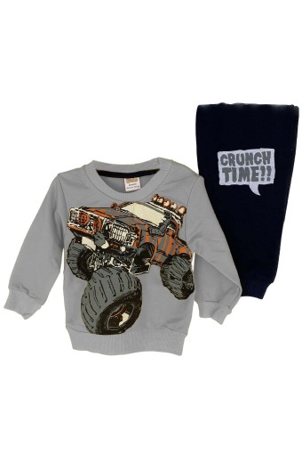 PINARCA EV GİYİM - Pınarca Bebek Araba Desenli Pijama Takımı - Gri