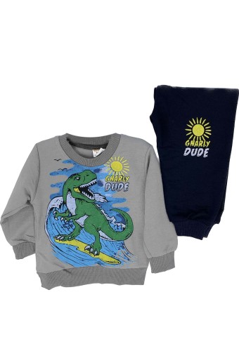 PINARCA EV GİYİM - Pınarca Bebek Dinazor Desenli Pijama Takımı - Gri