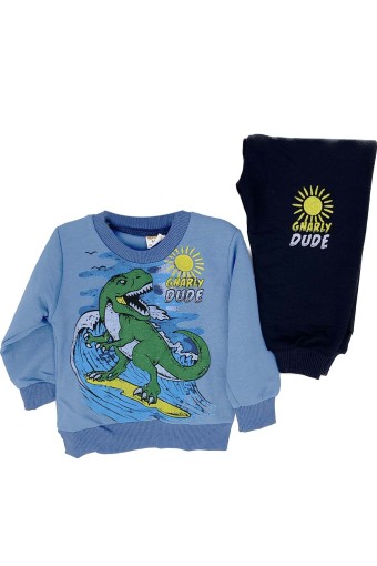 PINARCA EV GİYİM - Pınarca Bebek Dinazor Desenli Pijama Takımı - Mavi