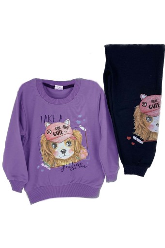 PINARCA EV GİYİM - Pınarca Bebek Köpek Desenli Pijama Takımı - Lila