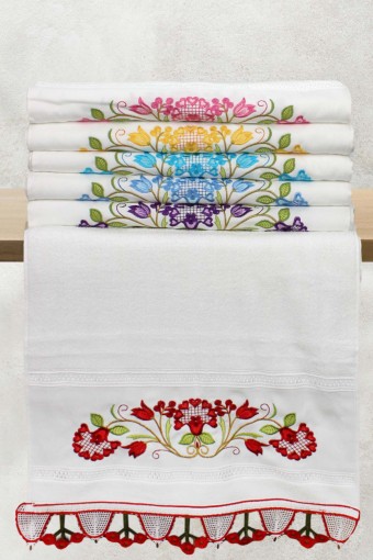 PINARCA HAVLU - Pınarca Bukle Nakışlı Dantelli El Yüz Havlusu 50x90 (1)