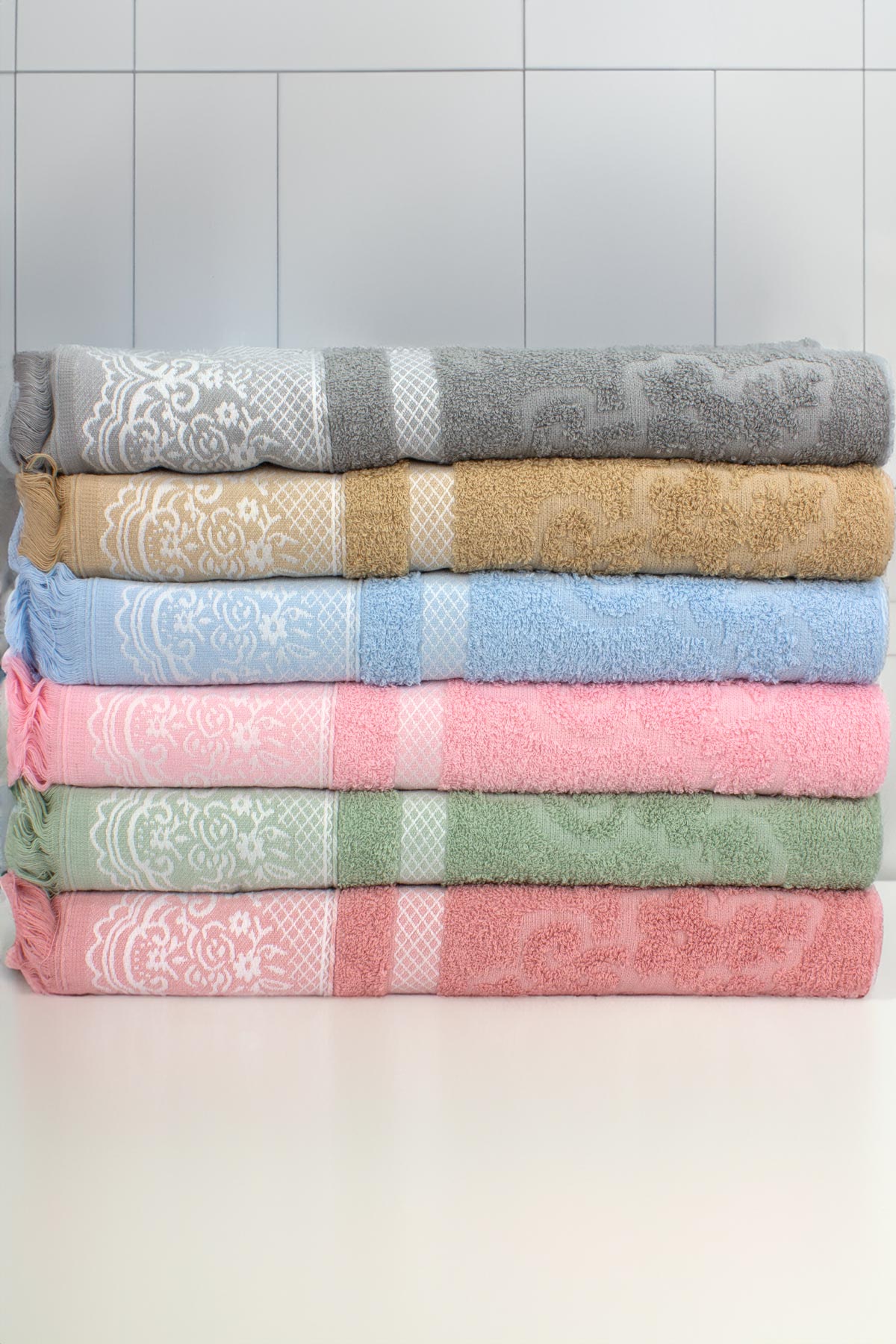 Pınarca El Yüz Havlusu Jakarlı Otantik Desen 50x90cm - Thumbnail