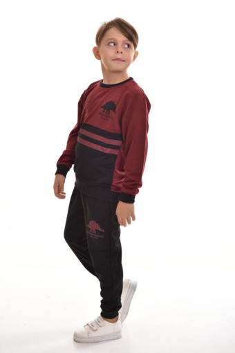 PINARCA EV GİYİM - PINARCA Erkek Çocuk Stegosaurus Pijama Takımı - Bordo