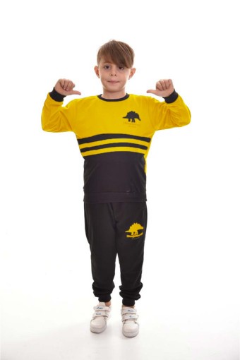 PINARCA EV GİYİM - PINARCA Erkek Çocuk Stegosaurus Pijama Takımı - Sarı